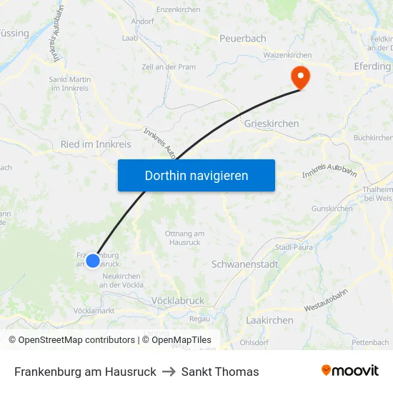 Frankenburg am Hausruck to Sankt Thomas map