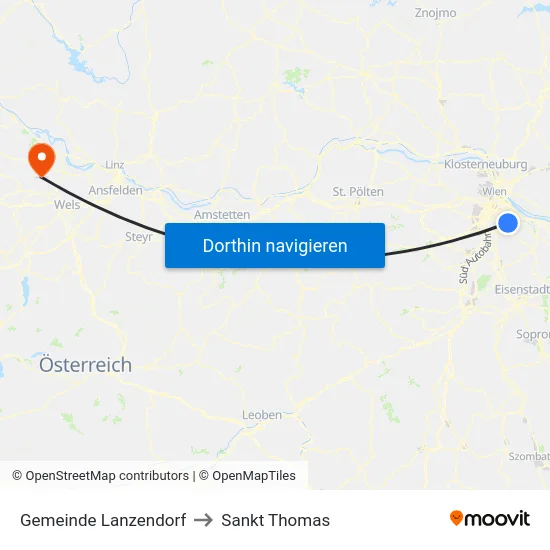 Gemeinde Lanzendorf to Sankt Thomas map