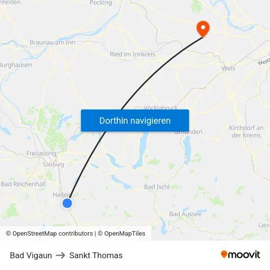 Bad Vigaun to Sankt Thomas map