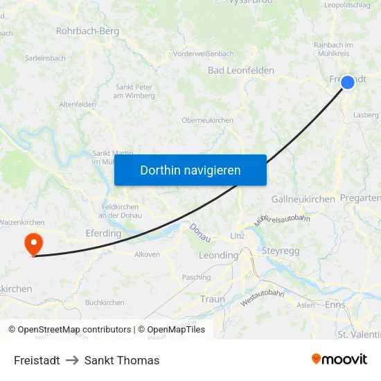 Freistadt to Sankt Thomas map