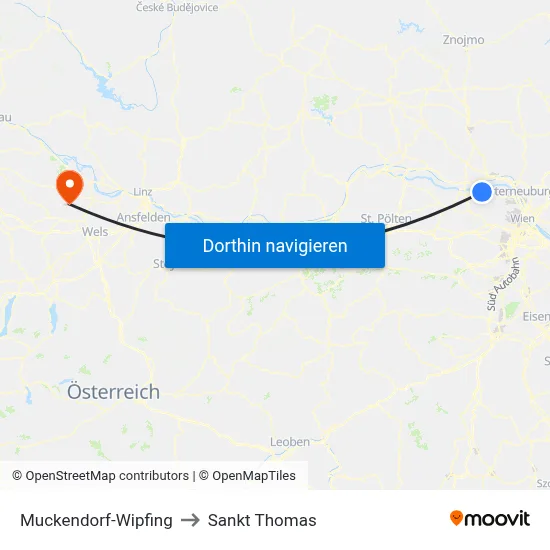 Muckendorf-Wipfing to Sankt Thomas map