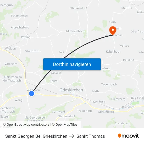 Sankt Georgen Bei Grieskirchen to Sankt Thomas map
