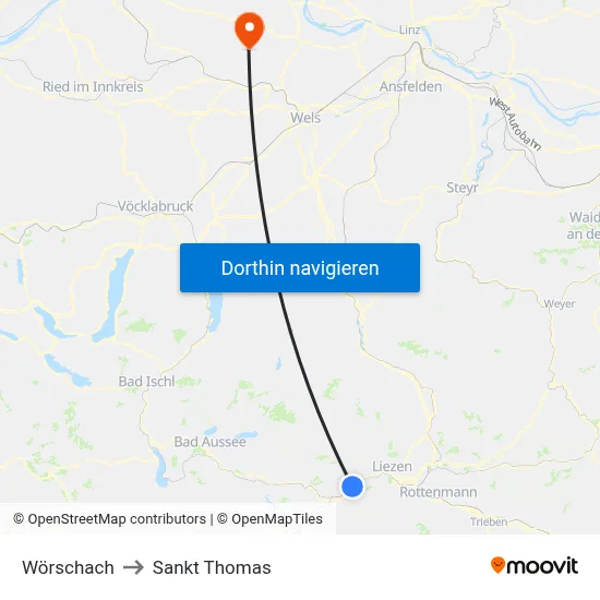 Wörschach to Sankt Thomas map