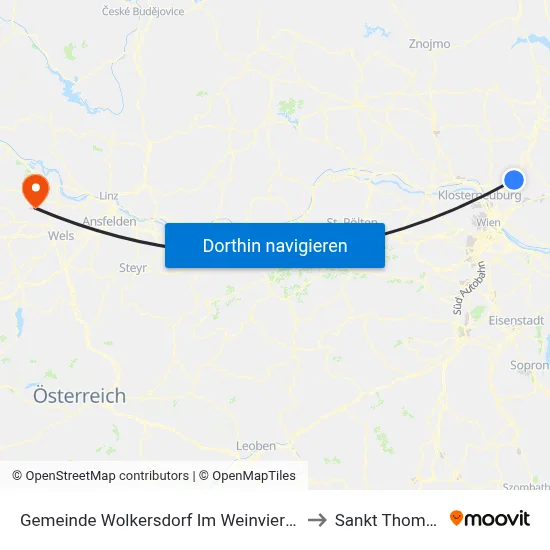 Gemeinde Wolkersdorf Im Weinviertel to Sankt Thomas map