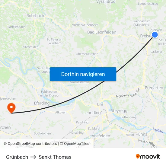 Grünbach to Sankt Thomas map