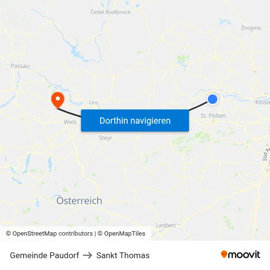 Gemeinde Paudorf to Sankt Thomas map
