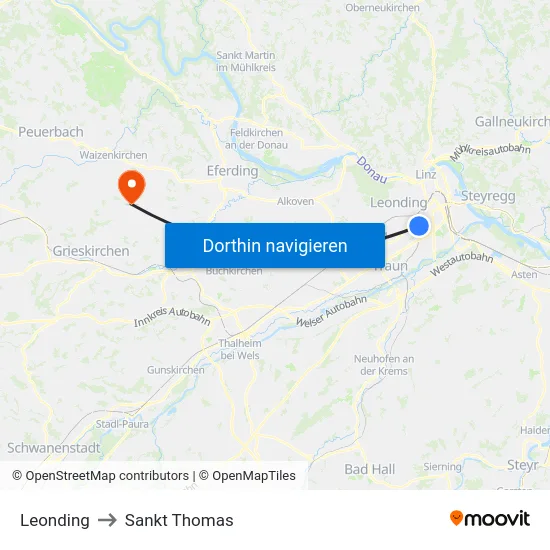 Leonding to Sankt Thomas map