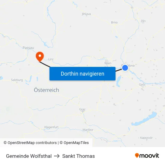 Gemeinde Wolfsthal to Sankt Thomas map