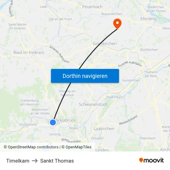 Timelkam to Sankt Thomas map