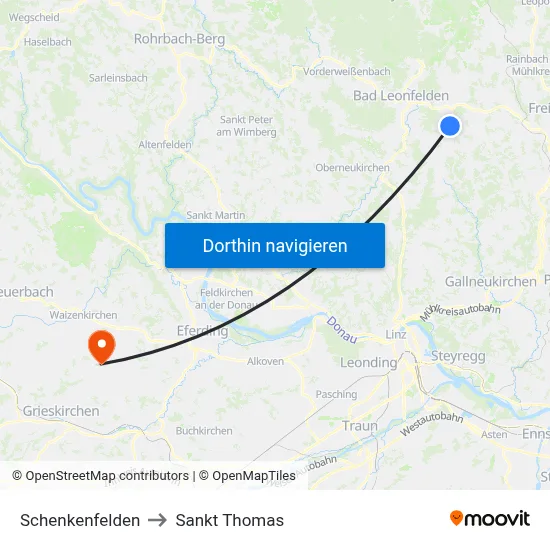 Schenkenfelden to Sankt Thomas map