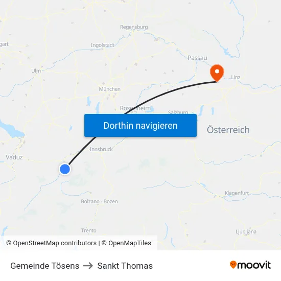 Gemeinde Tösens to Sankt Thomas map