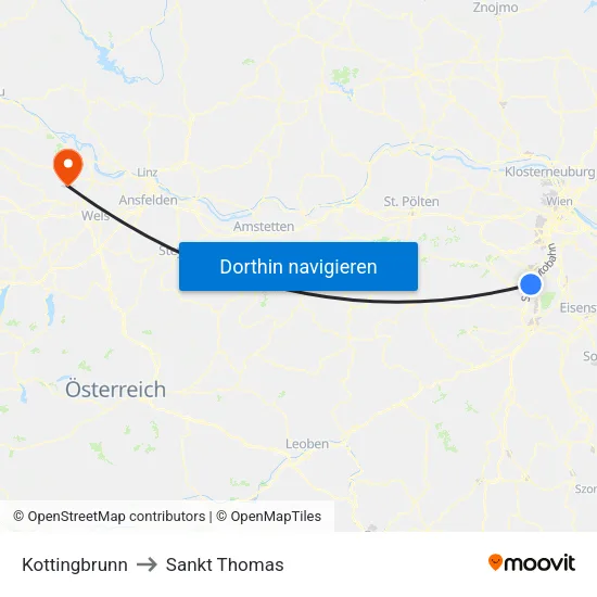 Kottingbrunn to Sankt Thomas map