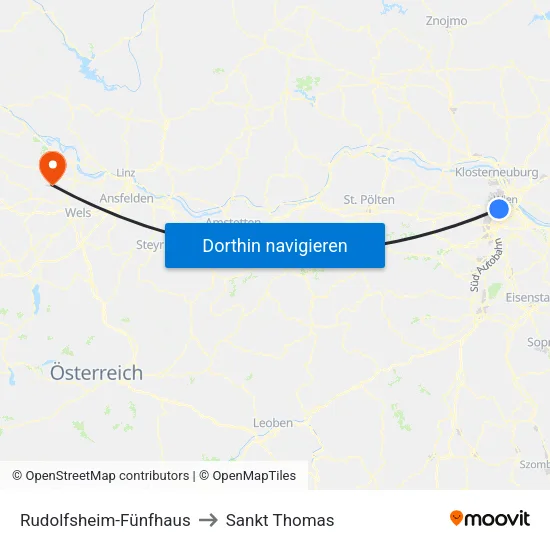 Rudolfsheim-Fünfhaus to Sankt Thomas map