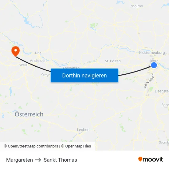 Margareten to Sankt Thomas map