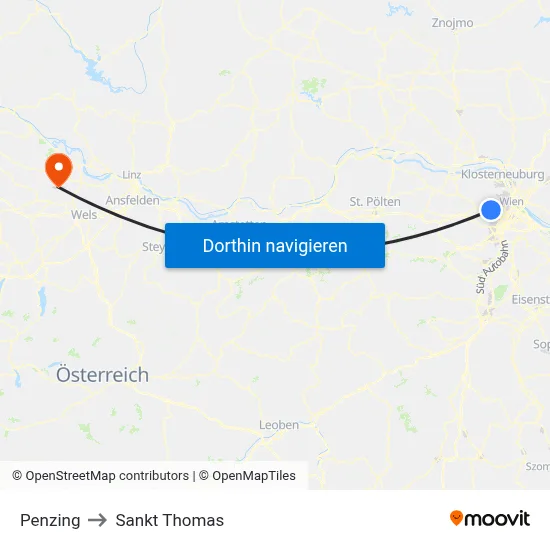 Penzing to Sankt Thomas map