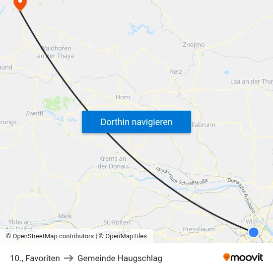 10., Favoriten to Gemeinde Haugschlag map