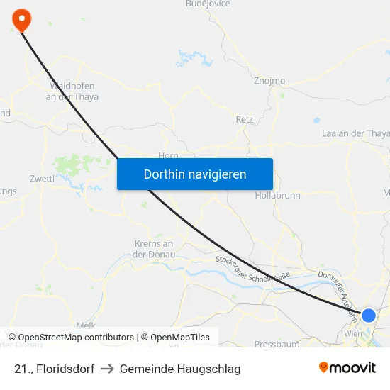 21., Floridsdorf to Gemeinde Haugschlag map