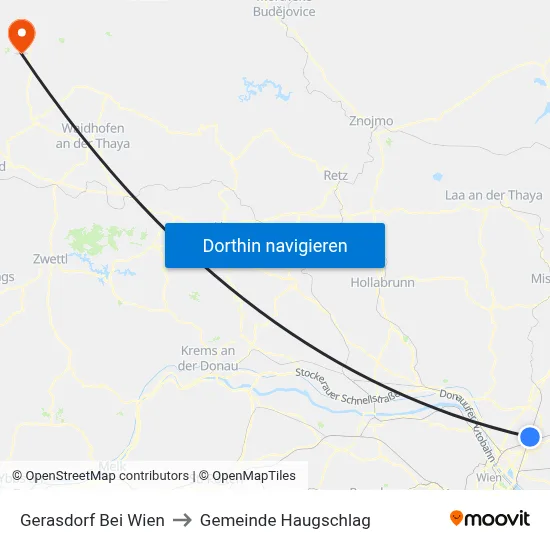 Gerasdorf Bei Wien to Gemeinde Haugschlag map
