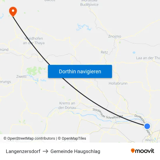 Langenzersdorf to Gemeinde Haugschlag map