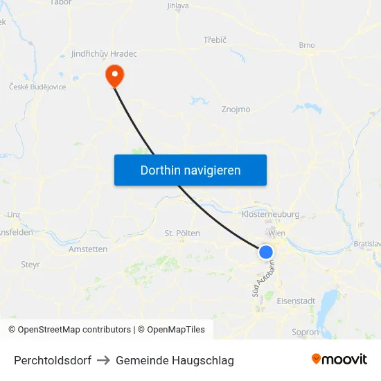 Perchtoldsdorf to Gemeinde Haugschlag map