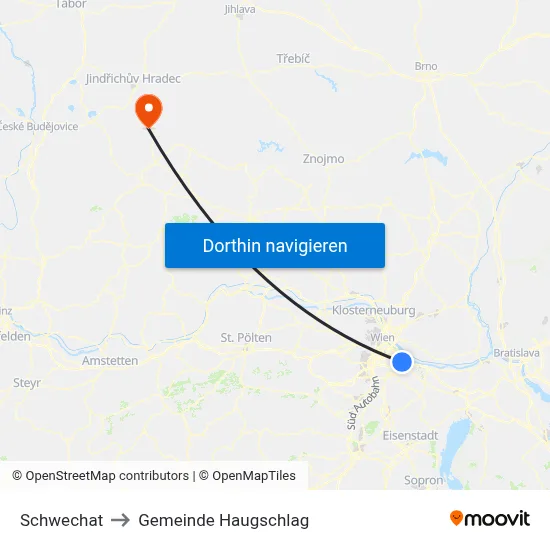 Schwechat to Gemeinde Haugschlag map