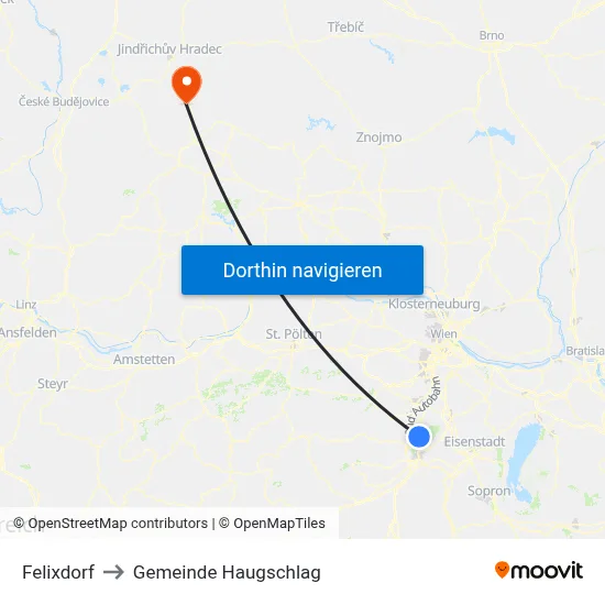 Felixdorf to Gemeinde Haugschlag map