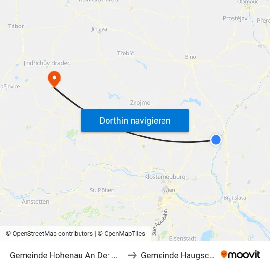 Gemeinde Hohenau An Der March to Gemeinde Haugschlag map