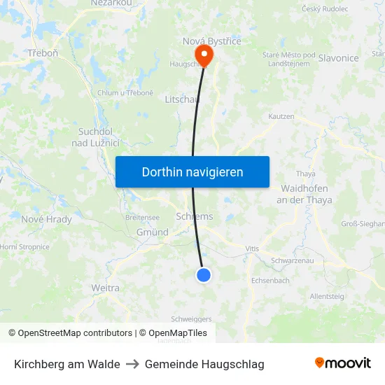 Kirchberg am Walde to Gemeinde Haugschlag map