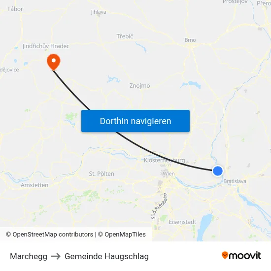 Marchegg to Gemeinde Haugschlag map