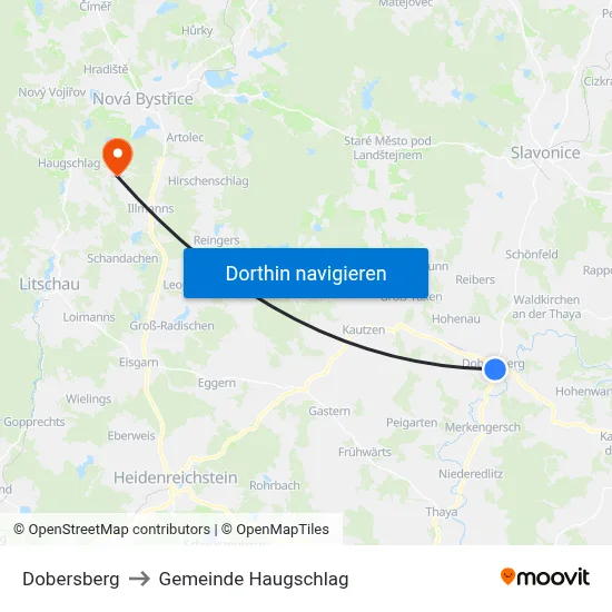 Dobersberg to Gemeinde Haugschlag map