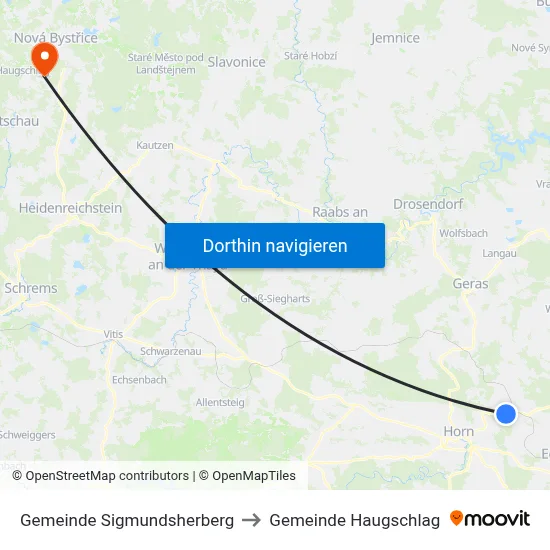 Gemeinde Sigmundsherberg to Gemeinde Haugschlag map