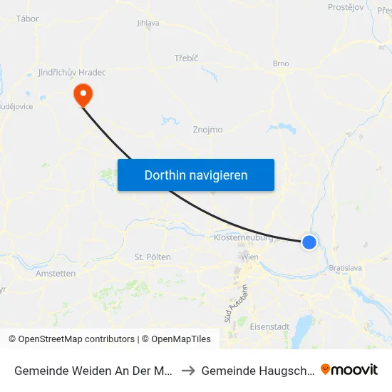 Gemeinde Weiden An Der March to Gemeinde Haugschlag map