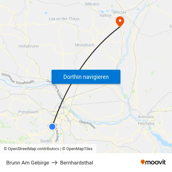 Brunn Am Gebirge to Bernhardsthal map