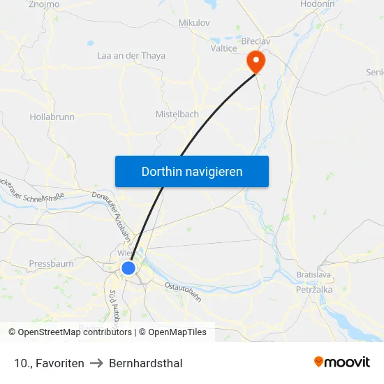 10., Favoriten to Bernhardsthal map