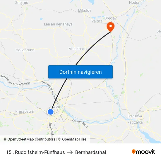 15., Rudolfsheim-Fünfhaus to Bernhardsthal map