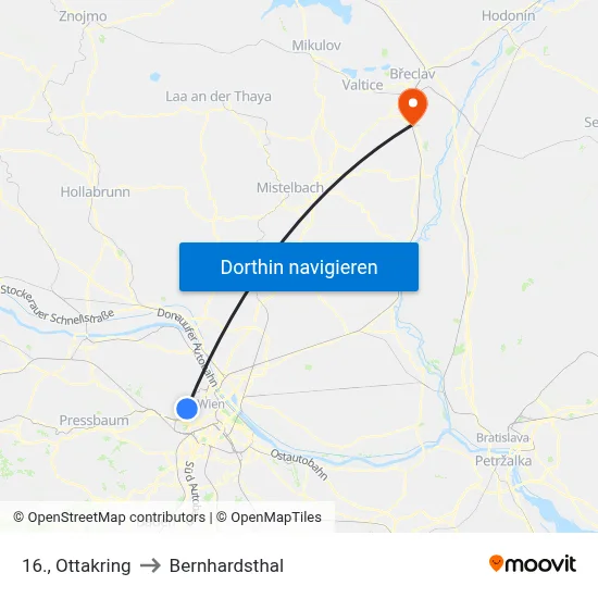 16., Ottakring to Bernhardsthal map