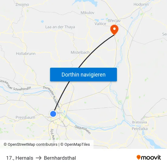 17., Hernals to Bernhardsthal map