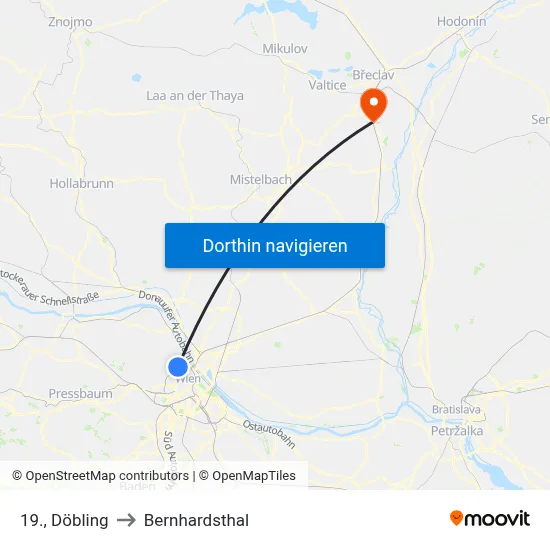 19., Döbling to Bernhardsthal map