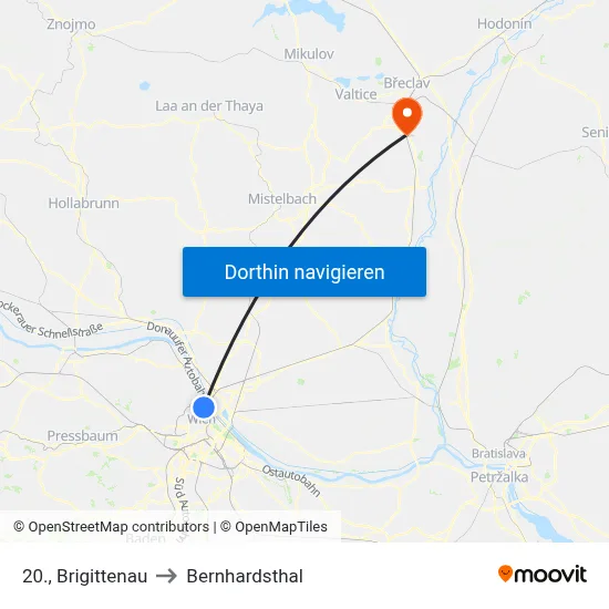 20., Brigittenau to Bernhardsthal map
