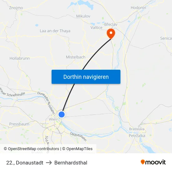 22., Donaustadt to Bernhardsthal map
