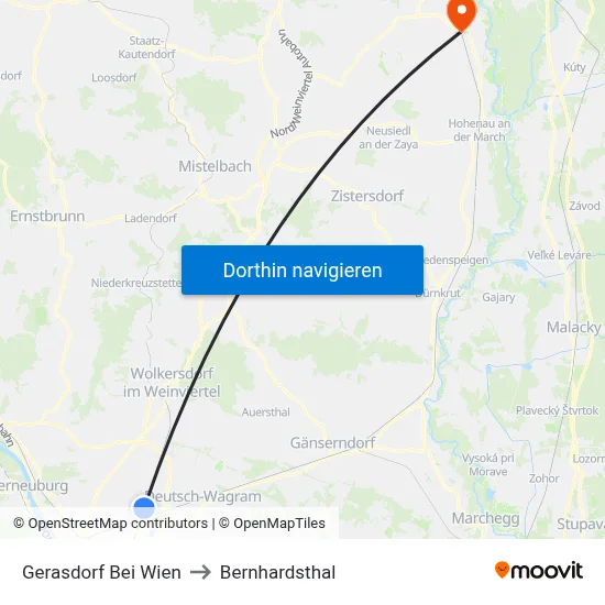 Gerasdorf Bei Wien to Bernhardsthal map