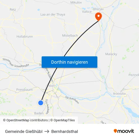 Gemeinde Gießhübl to Bernhardsthal map