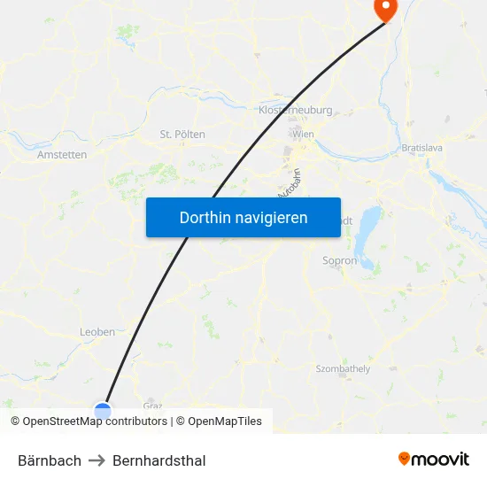 Bärnbach to Bernhardsthal map
