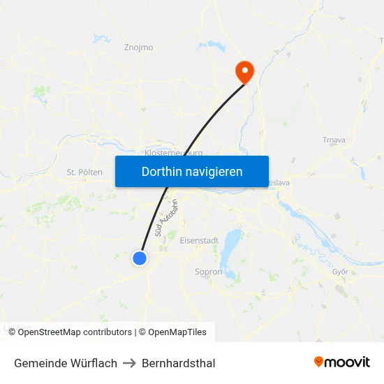 Gemeinde Würflach to Bernhardsthal map