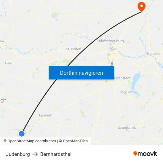Judenburg to Bernhardsthal map