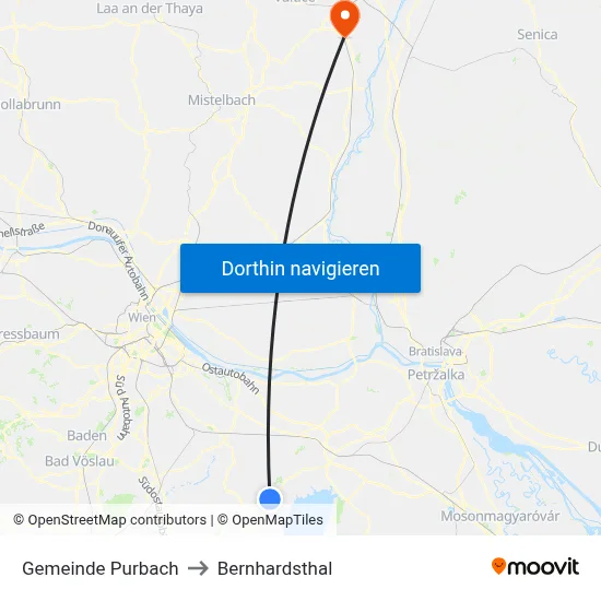 Gemeinde Purbach to Bernhardsthal map