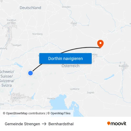 Gemeinde Strengen to Bernhardsthal map