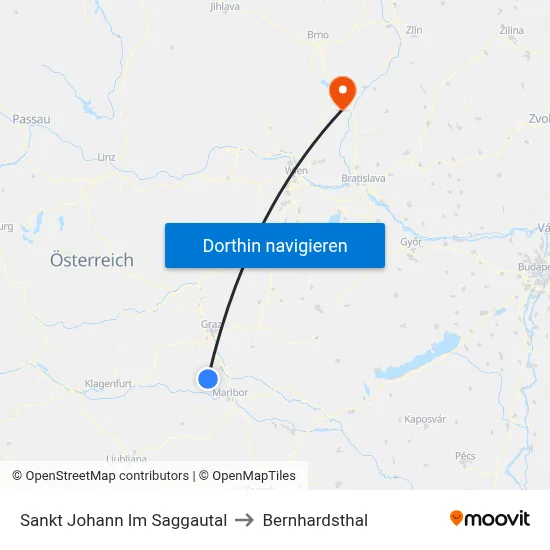 Sankt Johann Im Saggautal to Bernhardsthal map
