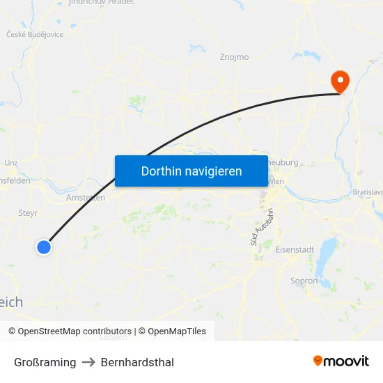 Großraming to Bernhardsthal map