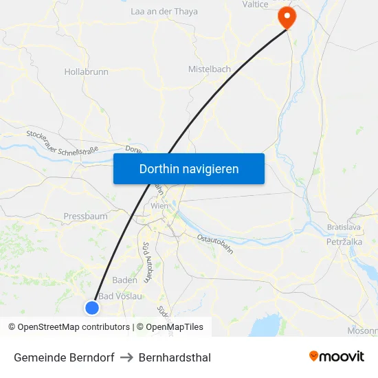 Gemeinde Berndorf to Bernhardsthal map